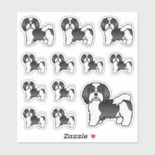 Sticker Chiens de dessin animé mignons havanais noir et bl