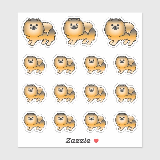 Sticker Chiens de dessin animé mignons Pomeranian Sable Or (Feuille)