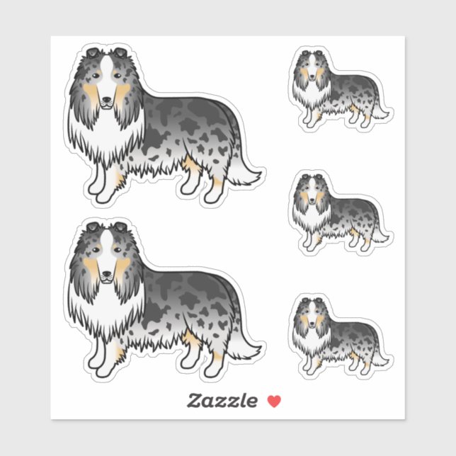 Sticker Chiens de dessin animé mignons Rough Collie Blue M (Feuille)