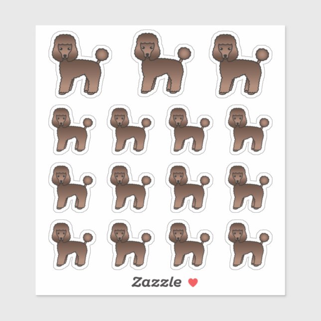 Sticker Chiens de dessin animé mignons toutou caniche marr (Feuille)