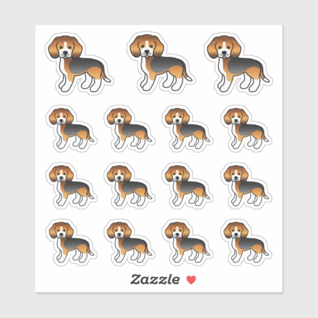 Sticker Chiens de dessin animé mignons Tricolor Beagle (Feuille)