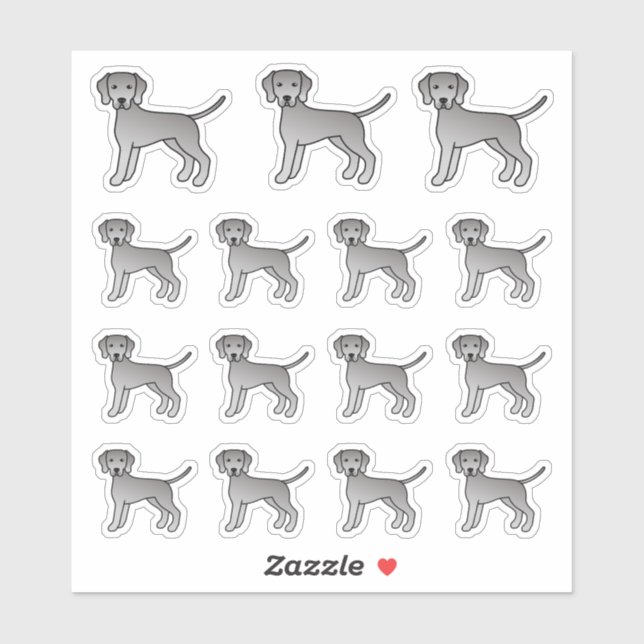 Sticker Chiens de dessin animé mignons Weimaraner (Feuille)