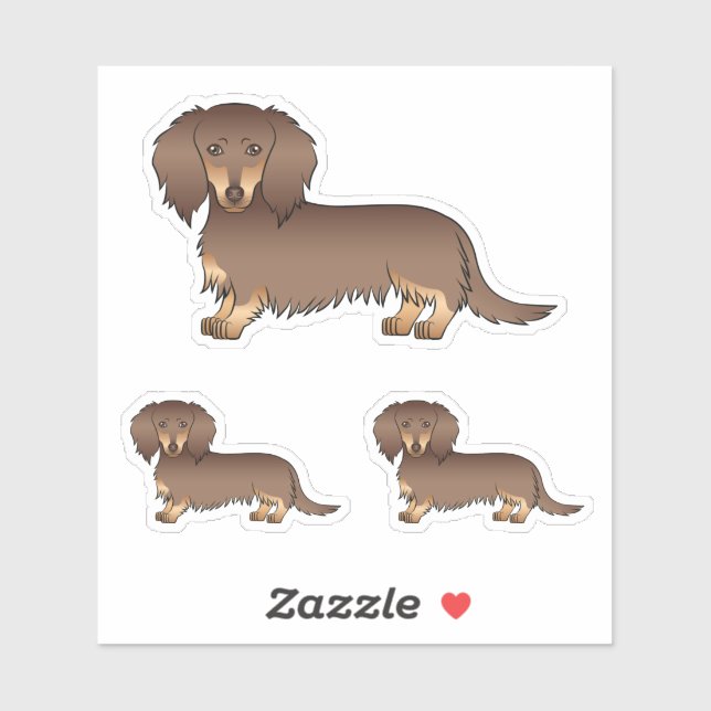 Sticker Chiens de dessin animé teckel à poil long chocolat (Feuille)
