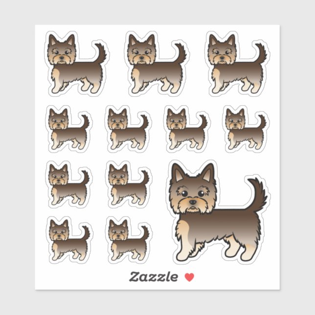 Sticker Chiens de dessin animé Yorkshire Terrier au chocol (Feuille)