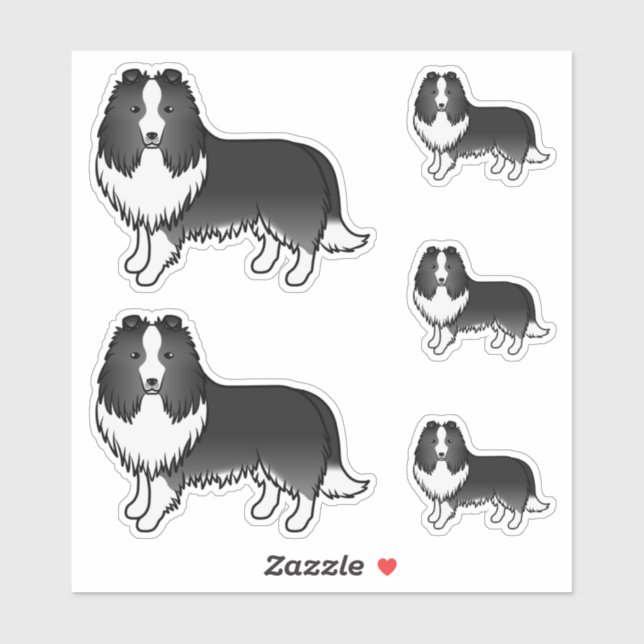 Sticker Chiens de dessin Bi-Black Shetland Sheepdog Shelti (Feuille)
