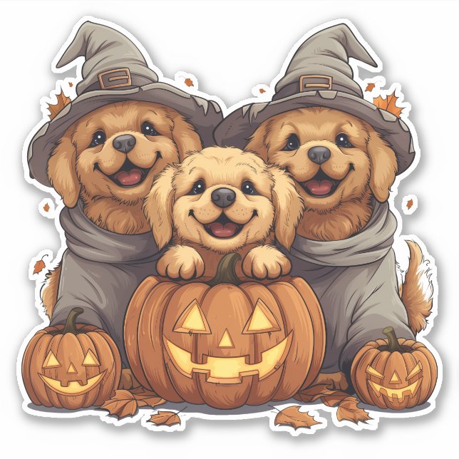 Sticker Chiens de l'Halloween Golden Retriever Jack-o'-lan (Devant)