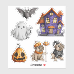 Sticker Chiens De Maison Hantés De La Ville D'Halloween