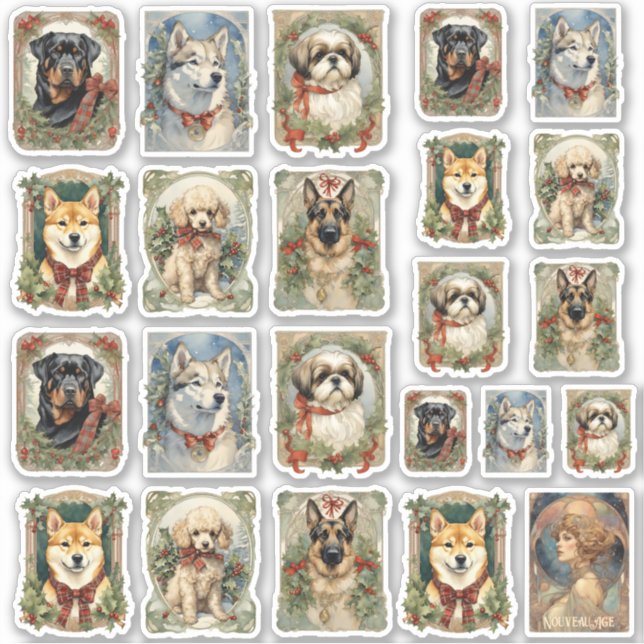 Sticker Chiens de Noël Feuille d'autocollants A (Devant)