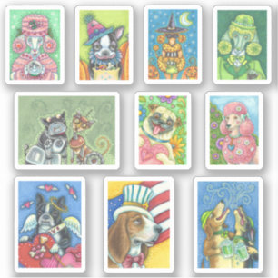 STICKER CHIENS DE VACANCES MIXTES ROBOT BOSTON POODLE CARL
