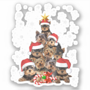 Sticker Chiens de Yorkie Arbre Chandail de Noël Xmas Anima