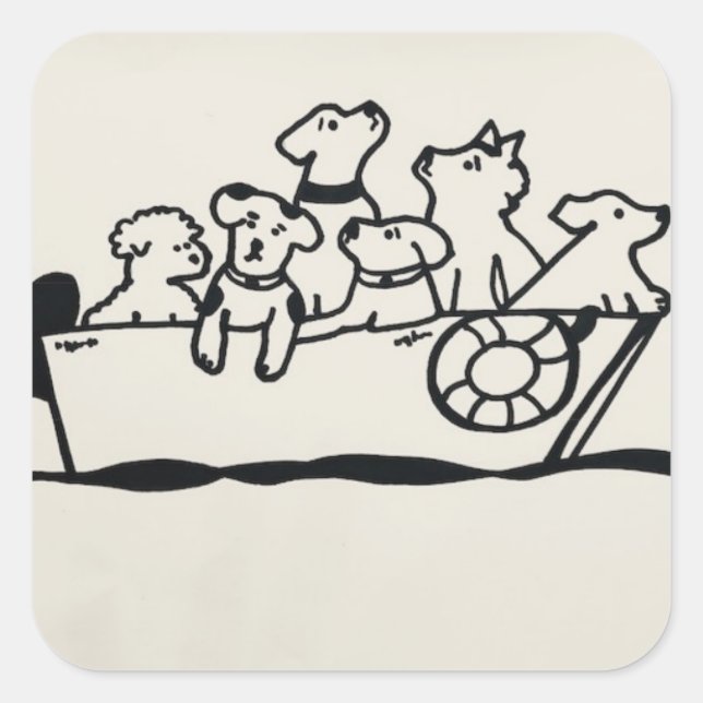 Sticker "Chiens en bateau" par Willowcatdesigns (Devant)