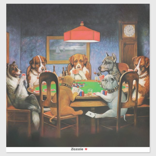 Sticker Chiens jouant au poker par C.M. Coolidge (Feuille)