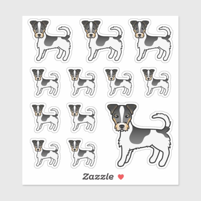 Sticker Chiens Terrier Jack Russell à poil dur tricolore (Feuille)