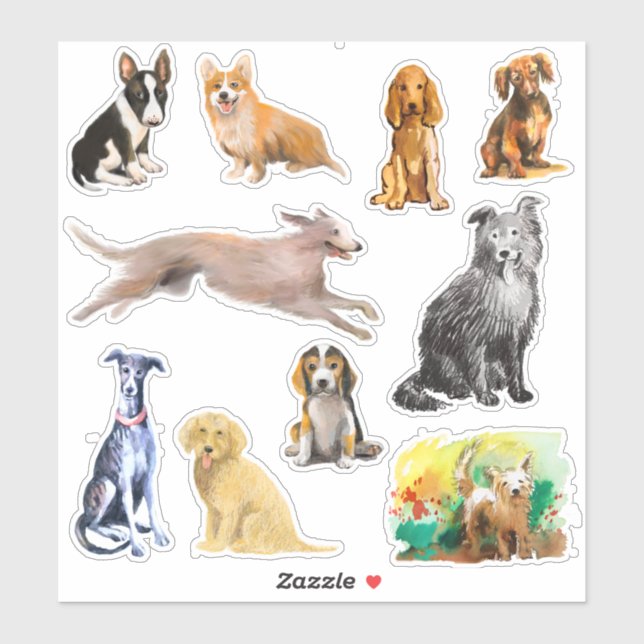 Sticker Chiens, whippet, chiot beagle, cocker spaniel (Feuille)