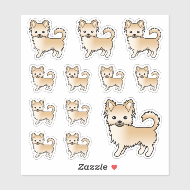 Sticker Chihuahua à long poil faon Chiens de dessin animé  (Feuille)