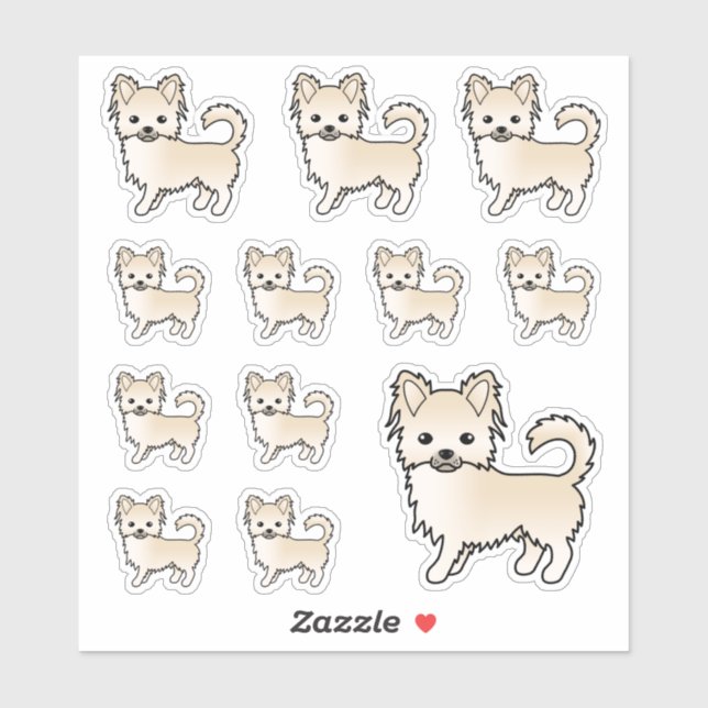 Sticker Chihuahua à longs poils crème Chien de dessin anim (Feuille)