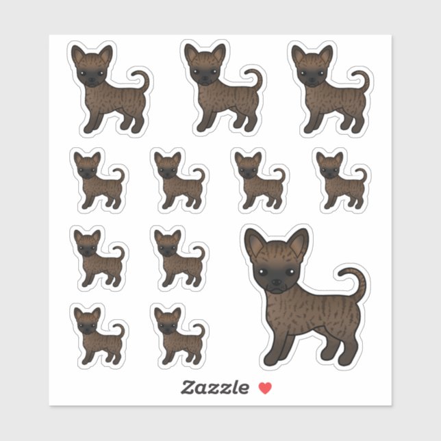 Sticker Chihuahua à poil lisse bringé chiens de dessin ani (Feuille)