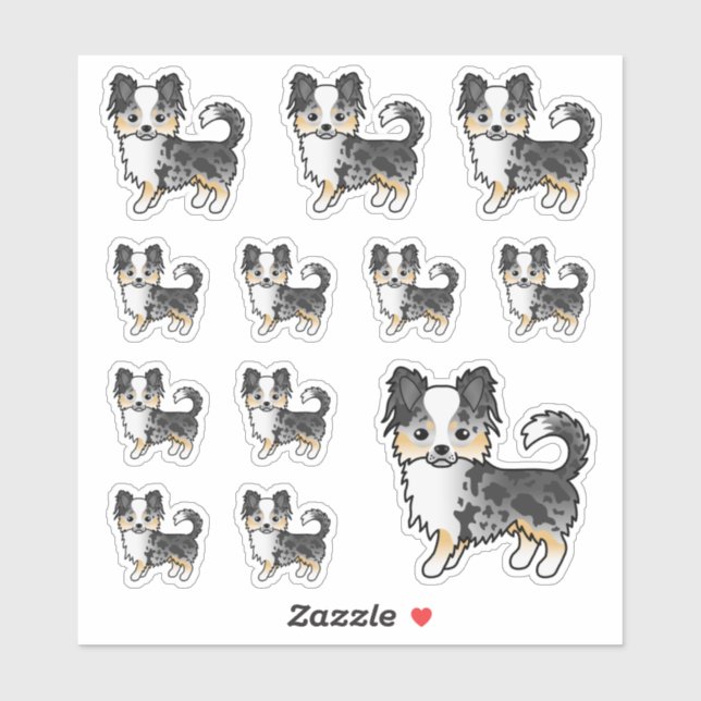 Sticker Chihuahua à poil long Blue Merle Chiens de dessin  (Feuille)