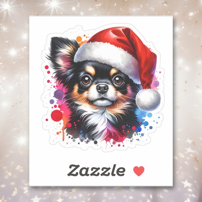 Sticker Chihuahua Chien à Santa Hat Noël (Créateur téléchargé)