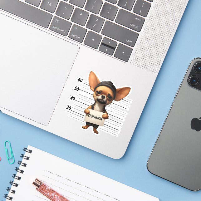 Sticker Chihuahua coquin (Ordinateur portable avec iPhone)
