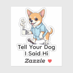 Sticker Chihuahua drôle en costume d'affaires avec du café