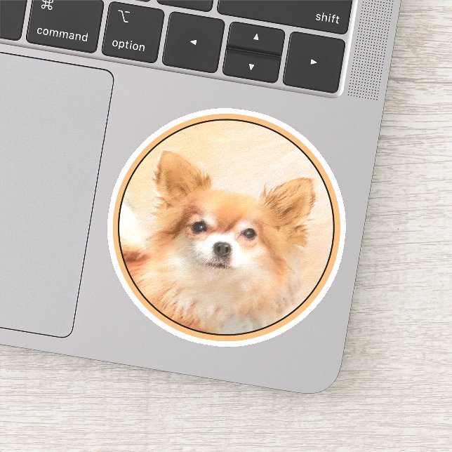 Sticker Chihuahua Peinture de Chien à long Haired Art orig (Détail)