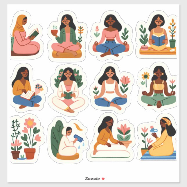 Sticker "Chill & Thrive - Ensemble de bien-être pour femme (Feuille)