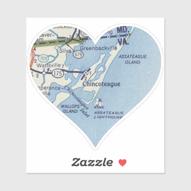 Sticker Chincoteague VA Classic Map (Feuille)