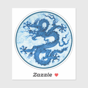 Sticker chinois Dragon, Indigo Blue et White