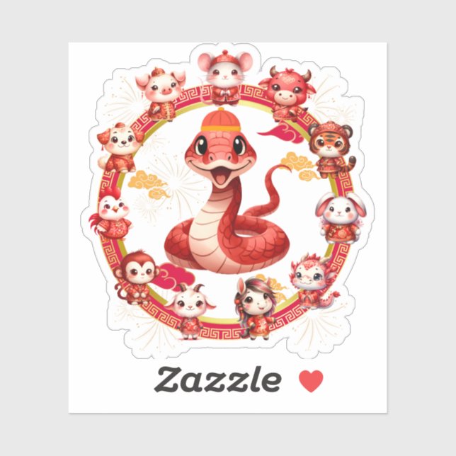 Sticker Chinois Lunaire Conception du serpent du Nouvel An (Feuille)