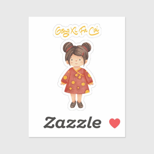 Sticker Chinoise avec un chou poil Gong Xi Fa Cai (Feuille)
