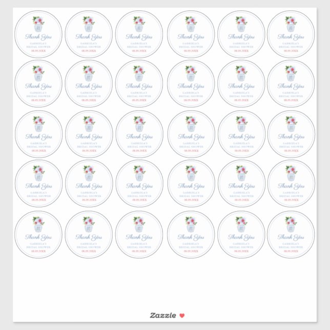 Sticker Chinoiserie Chic Rouge Blanc Et Bleu Moyen Favoris (Feuille)