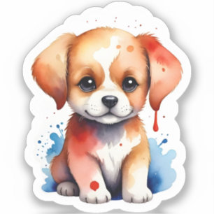 Sticker Chiot à l'aquarelle nostalgique