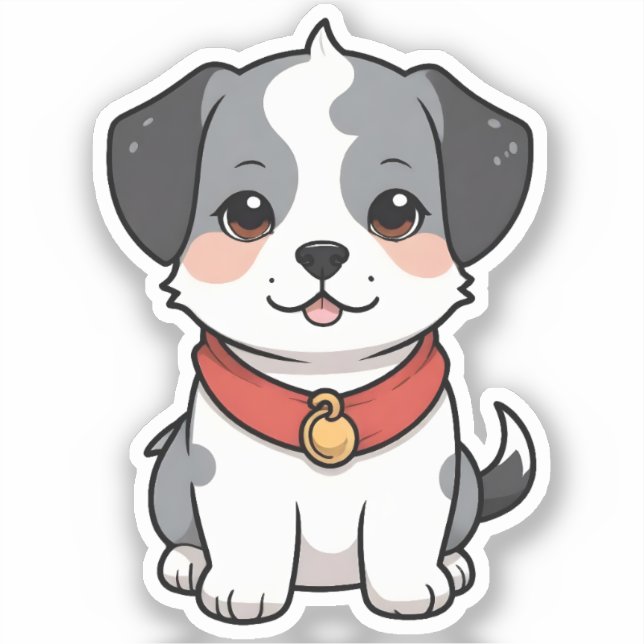 Sticker Chiot Anime Mignon Avec une Clochette (Recto)