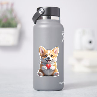 Sticker Chiot Corgi mignon tenant un cœur rouge - Autocoll