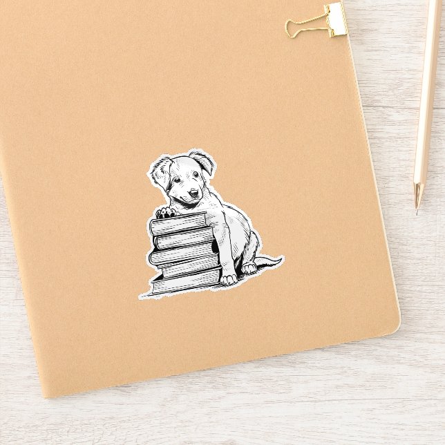 Sticker Chiot et livres (Carnet)