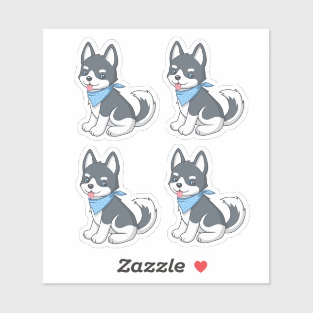 Sticker Chiot Husky Mignon 4 (Feuille)