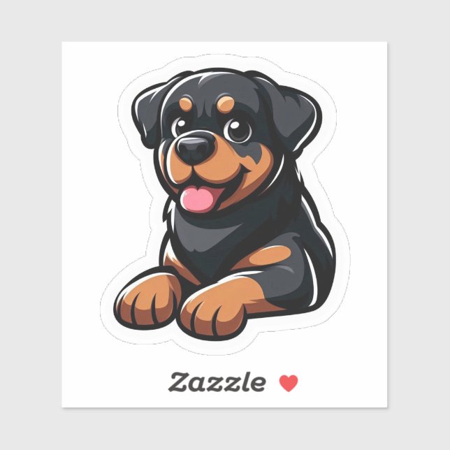 Sticker Chiot Rottweiler de dessin animé mignon au repos (Feuille)