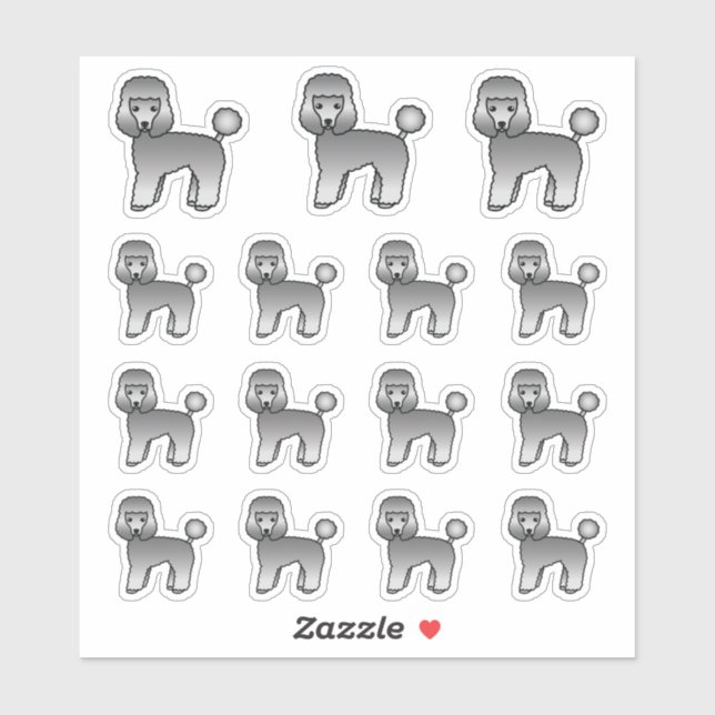Sticker Chiots de dessin animé mignons caniche jouet gris (Feuille)