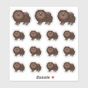 Sticker Chiots de dessin animé mignons Pomeranian marron