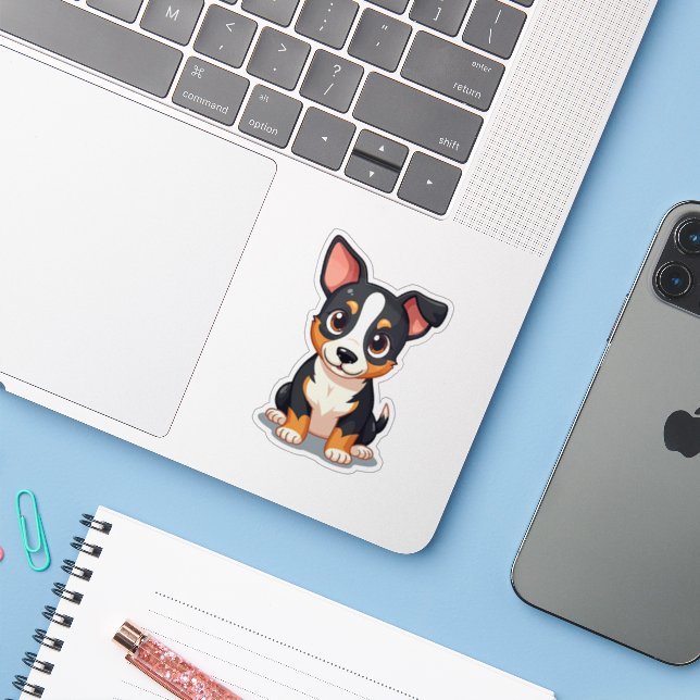 Sticker Chiots Manchester Terrier joueur – Style Chibi (Ordinateur portable avec iPhone)