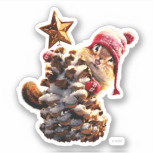 Sticker Chipmunk Avec Pine Cone Tree