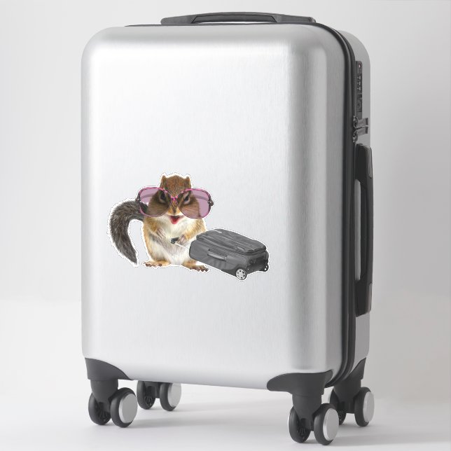 Sticker Chipmunk portant des lunettes de soleil et tenant  (Sur valise)