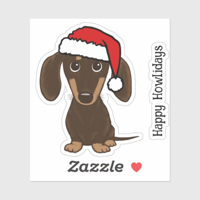 Sticker Chocolat Dachshund Père Noël mignonne chien Noël (Feuille)