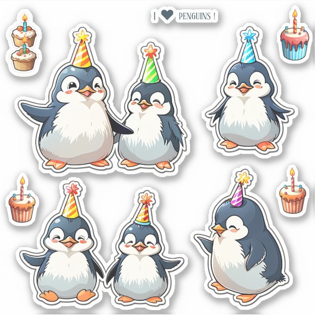 Sticker Chou Penguins Scrapbook Anniversaire (Devant)