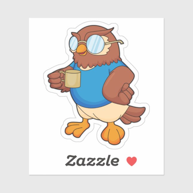 Sticker Chouette avec tasse de café (Feuille)