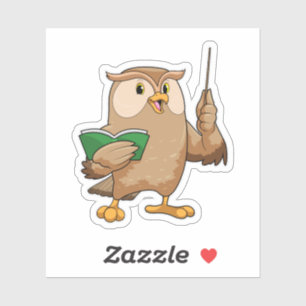 Sticker Chouette comme enseignant avec livre et pointeur
