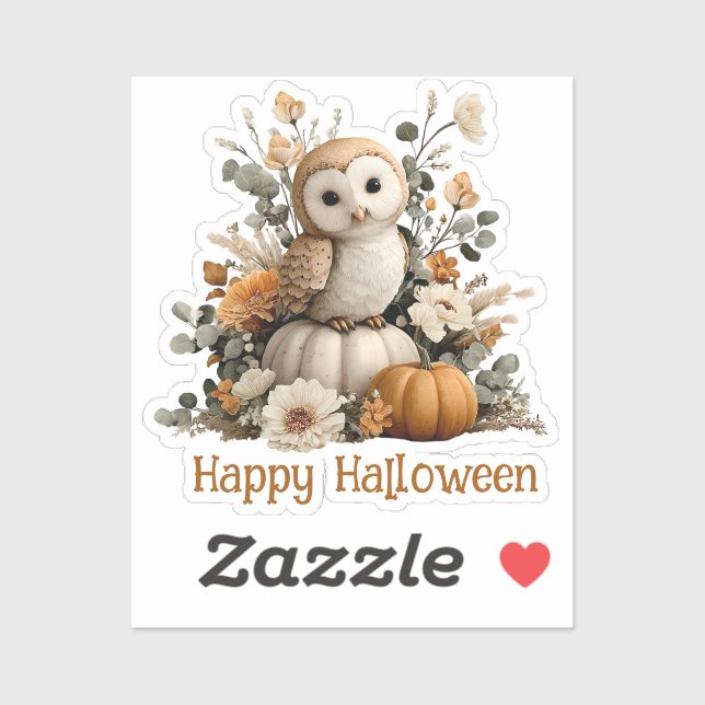 Sticker Chouette d'automne avec art d'Halloween Citrouille (Feuille)