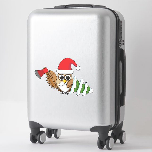 Sticker Chouette de Noël avec renard et pin (Sur valise)