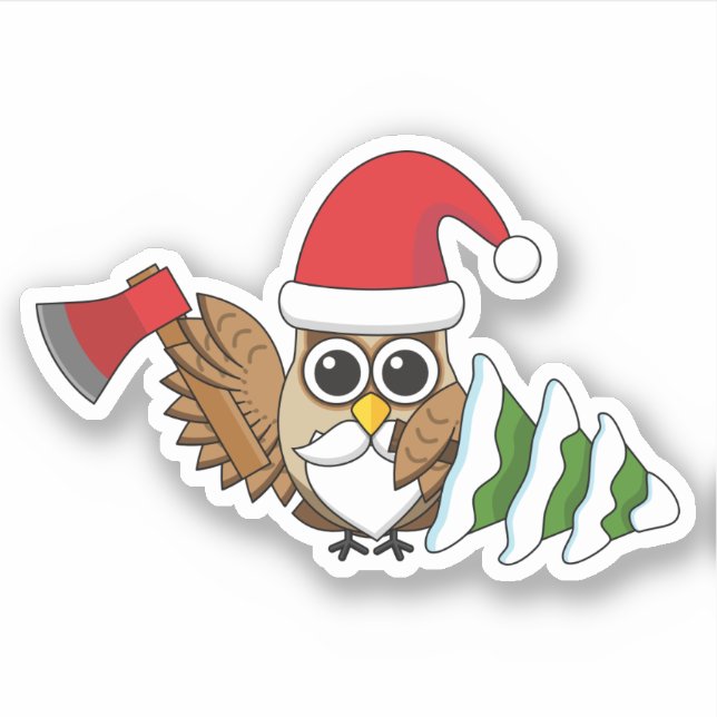 Sticker Chouette de Noël avec renard et pin (Devant)